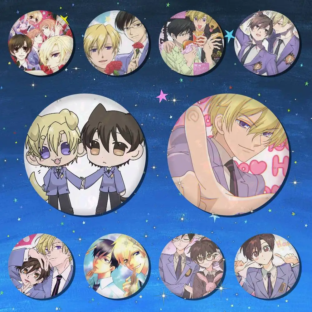Haruhi Fujioka Tamaki Suoh Kyoya Abzeichen für Rucksack-Accessoires, Manga-Icons, Anstecknadeln, runde Broschen für Kleidung, Taschen, Dekoration, Geschenke