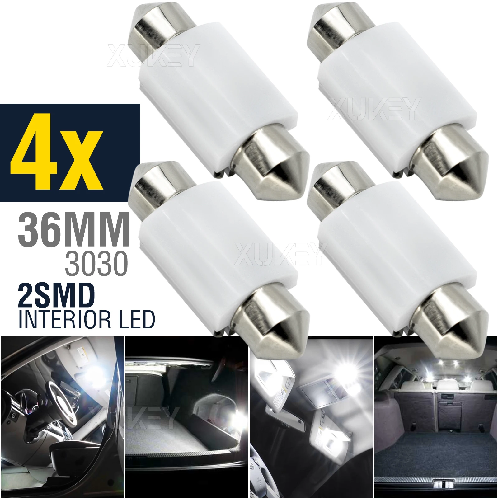 4pcs 36MM LED Festoon 6418 6411 DE3423 LED for Dome Map Door Interior Door Trunk Glove Box Lights License Plate White Light C5w