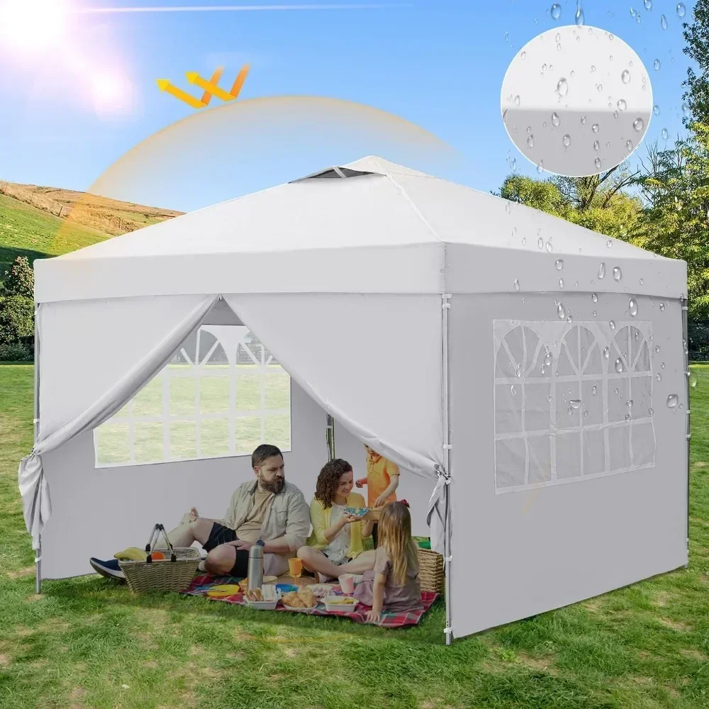 10x10ft Pop Up Canopy Tent with Sidewalls, Outdoor Canopy Tent, Beach Gazebo, Easy Set up for Events, Parties, Camping