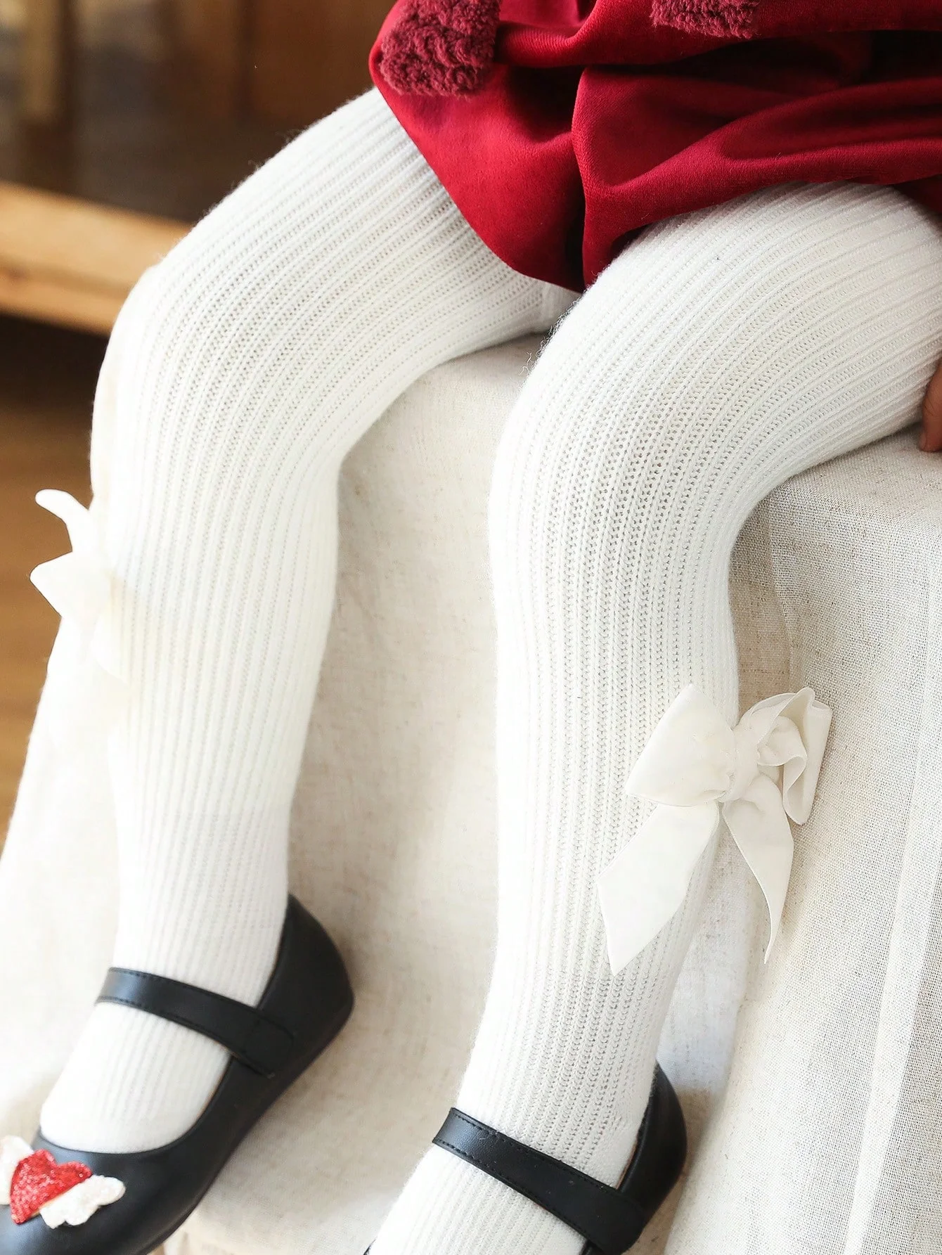 1 Pair Children\'s Fleece and Thickened Tights with Side Bowknot, Suitable for Sweet Girls to Wear in Late Autumn, Winter, Early Spring