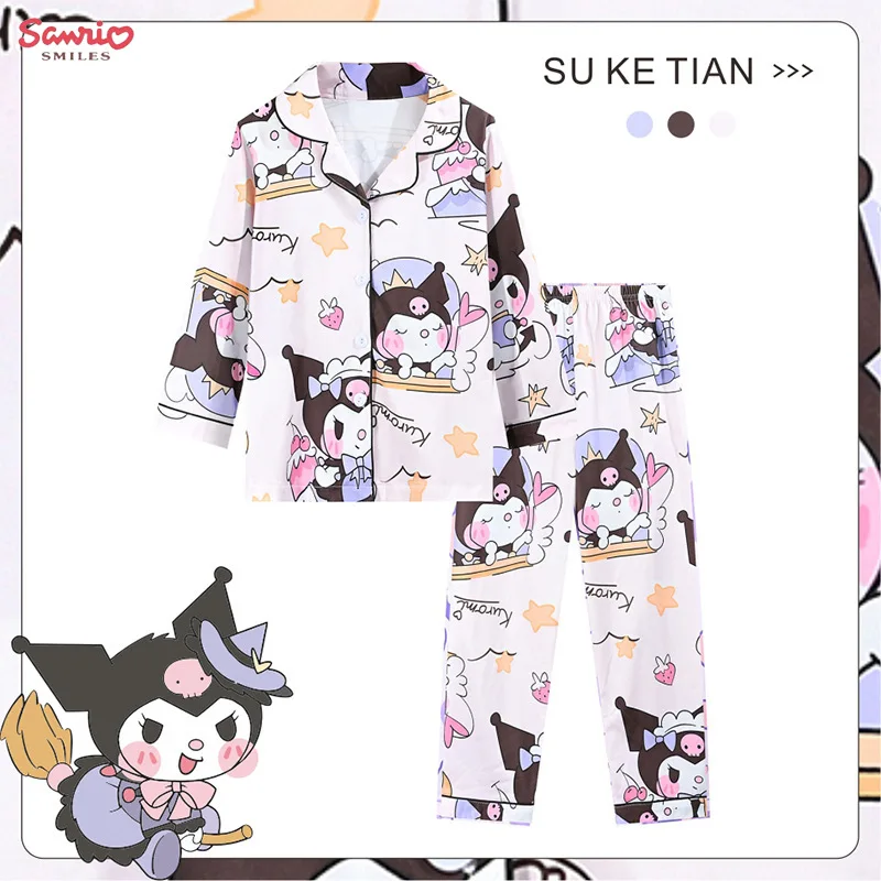 

Sanrio Hello Kitty Kuromi Children's Pajamas Cinnamoroll My Melody Cartoon Cotton Anime Kids Set Long Sleeved Loose Girls Boys