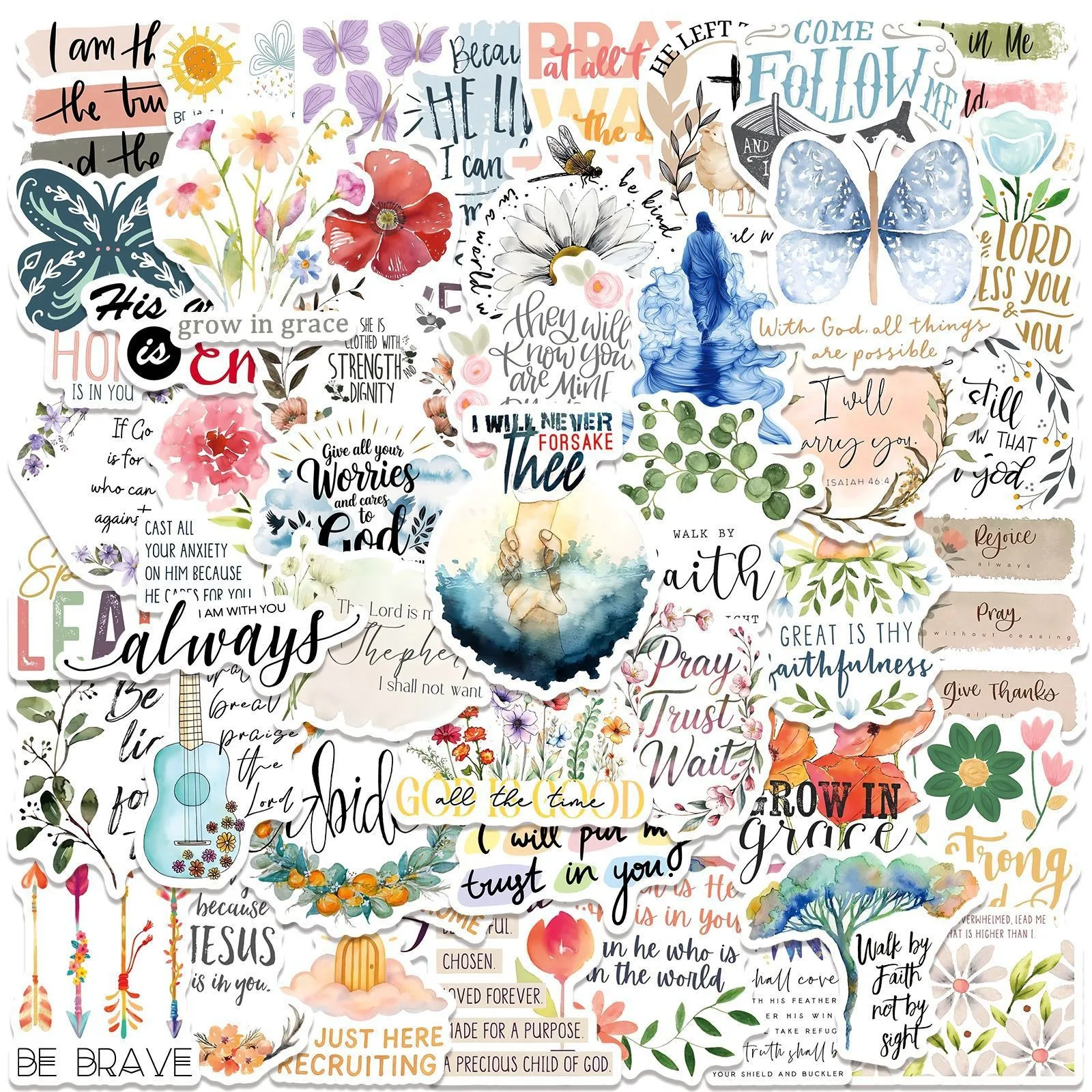 50Pcs Jesus Phrase Sticker Pack-Graffiti with Biblical Motivational Quotes, Waterproof Decor Stickers