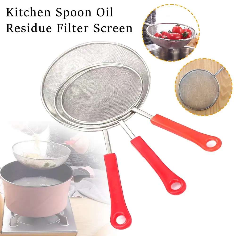 NEW Stainless Steel Flour Filter Screen Wood Handle Strainer Fine Scoop Cooking Residue Mesh To Filter Oil Spoon Fried Hous R4J9