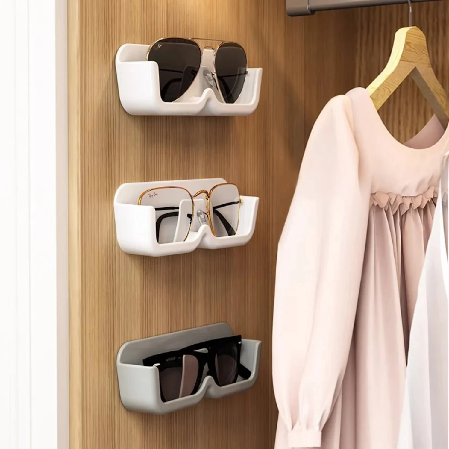 Stylish Punch-free Wall-Mounted Glasses Rack for Sun-glasses - Premium Glasses Holder and Display Shelf - Sunglass Organizer wit