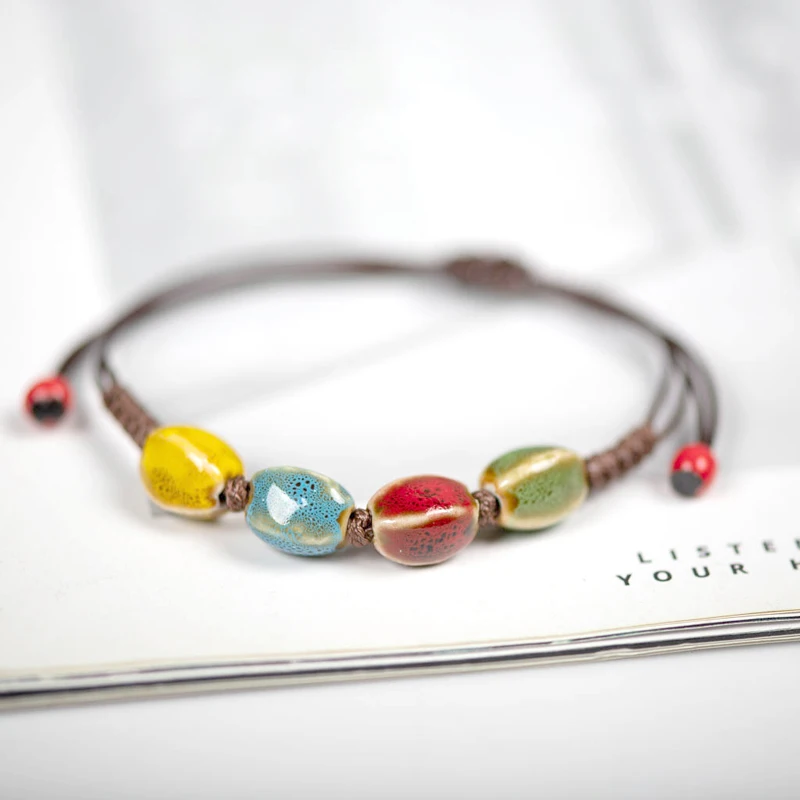 Original Chinese Style Heart Ceramics Beads Bracelet Women Good Lucky Bracelete Jewelry Party Girls Gift
