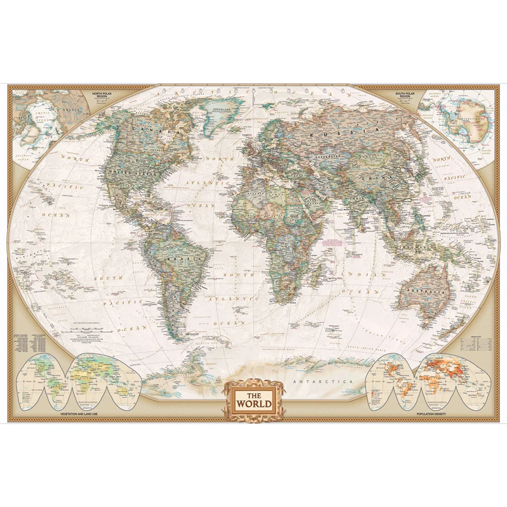 빈티지 포스터 대형 세계지도 50x32in 벽 장식 교육 인쇄 벽 교수형 예술 폴리 에스터 배경 천으로 학교 용품