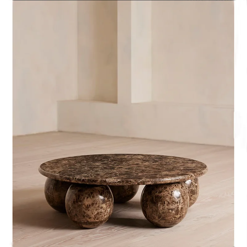 # # Vintage Earthy Brown Natural Marble Ball Base Coffee Table Most Popular In French EPR Coffee Tables