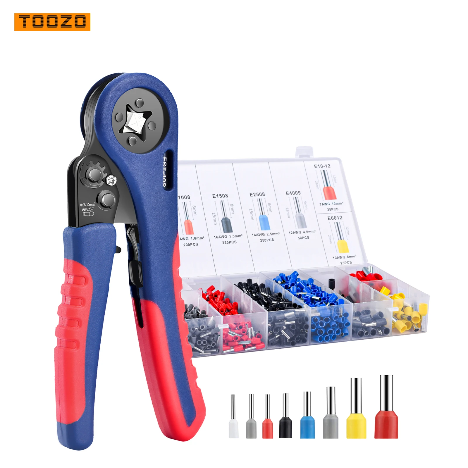 TOOZO Tube terminal Crimping Pliers set 0.08-10 mm² 1200pcs Wire End Ferrule pliers Crimper Pliers Hexagonal Crimping Pliers