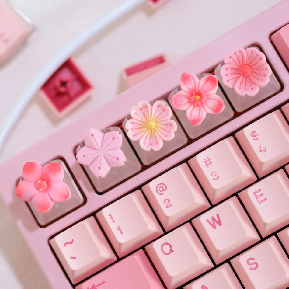1pcs Translucent Cute Sakura Keyboard Keycaps Pink Diy Personalized Keycaps For MX Switch Game Mechanical Keycaps Girl Gift