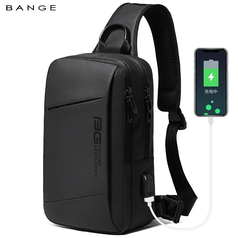 

BANGE Men Bag Oxford USB Sling Bag 7.9 inch Male Chest Bag Crossbody Bag For Man Moto Biker Shoulder Bags Black New Fashion Bag