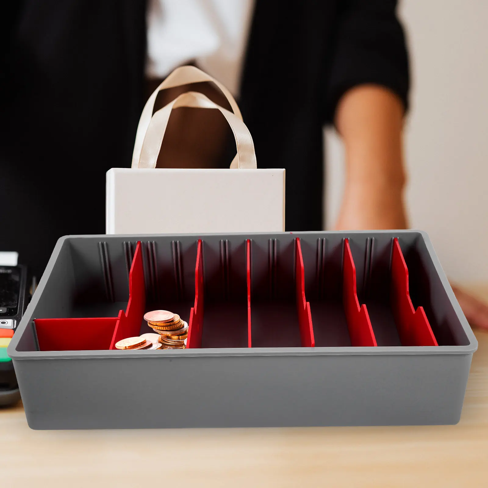 

Портативный органайзер для денег с пятью отделениями, многосекционный вкладыш для денежного ящика для магазинов, торговых центров, супермаркетов