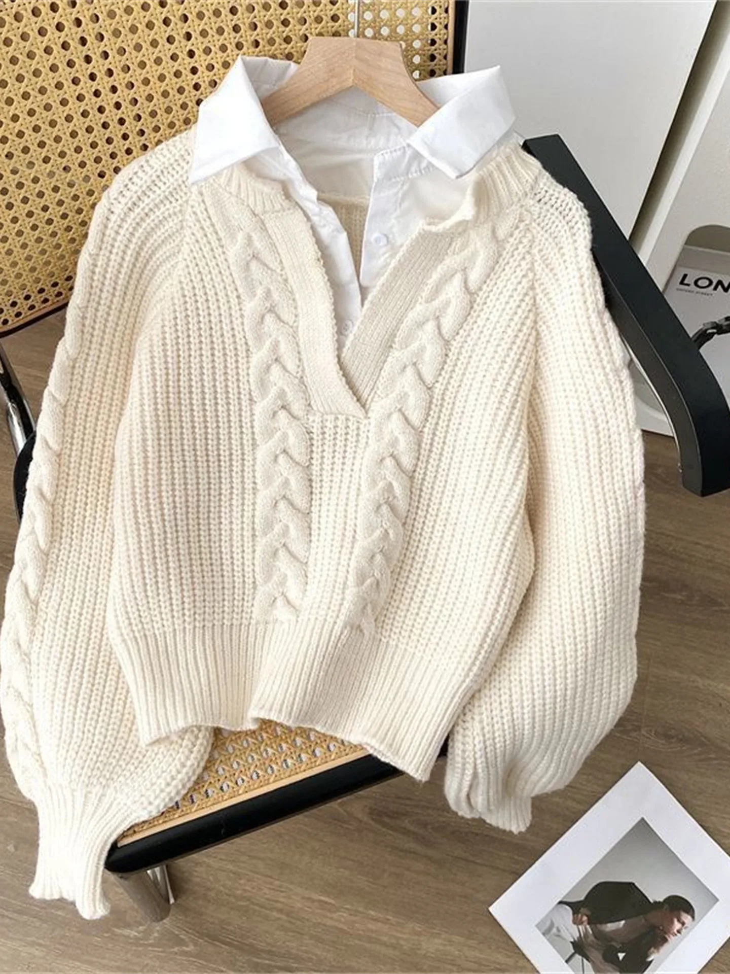 

Korean Sle Women's Long Sve Knitted Sweater ort Pure Color Base Layer Twist Flower Design Casual High Waist Coat