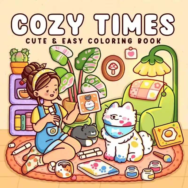 Cozy Time Adult Coloring Book Cute Simple Patterns Drawing Nice Birthday Party Holiday Gift