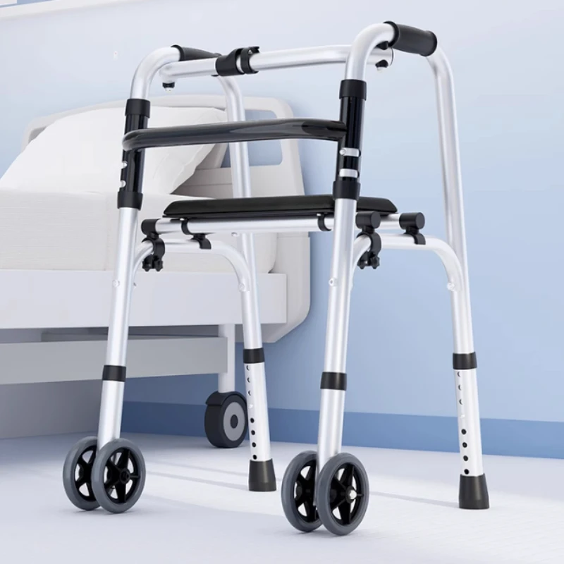 

Elderly Rehabilitation Train Walker Device Walking Stick with Seat Disabled Rollator Aluminum Alloy Standing Frame Walkers