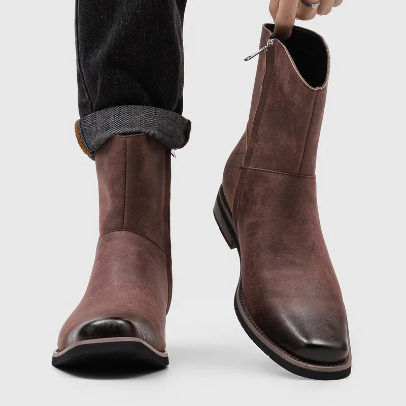 Men's Ankle Boots Pointed Toe Side Zipper Vintage Street Style Trendy Versatile