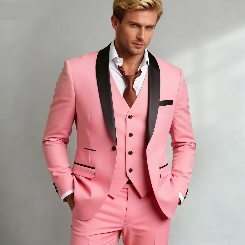 

Men's Black White Slim Fit Three Piece Suit Set Large Size Autumn Wedding Party Blazer Coat Pants Vest Fashion Male Outfit