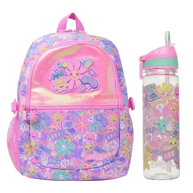 Genuine Australian Smiggle Pink Smiling Face Flower Backpack Children\'S Backpack Student Outdoor Leisure Bag Straw Kettle