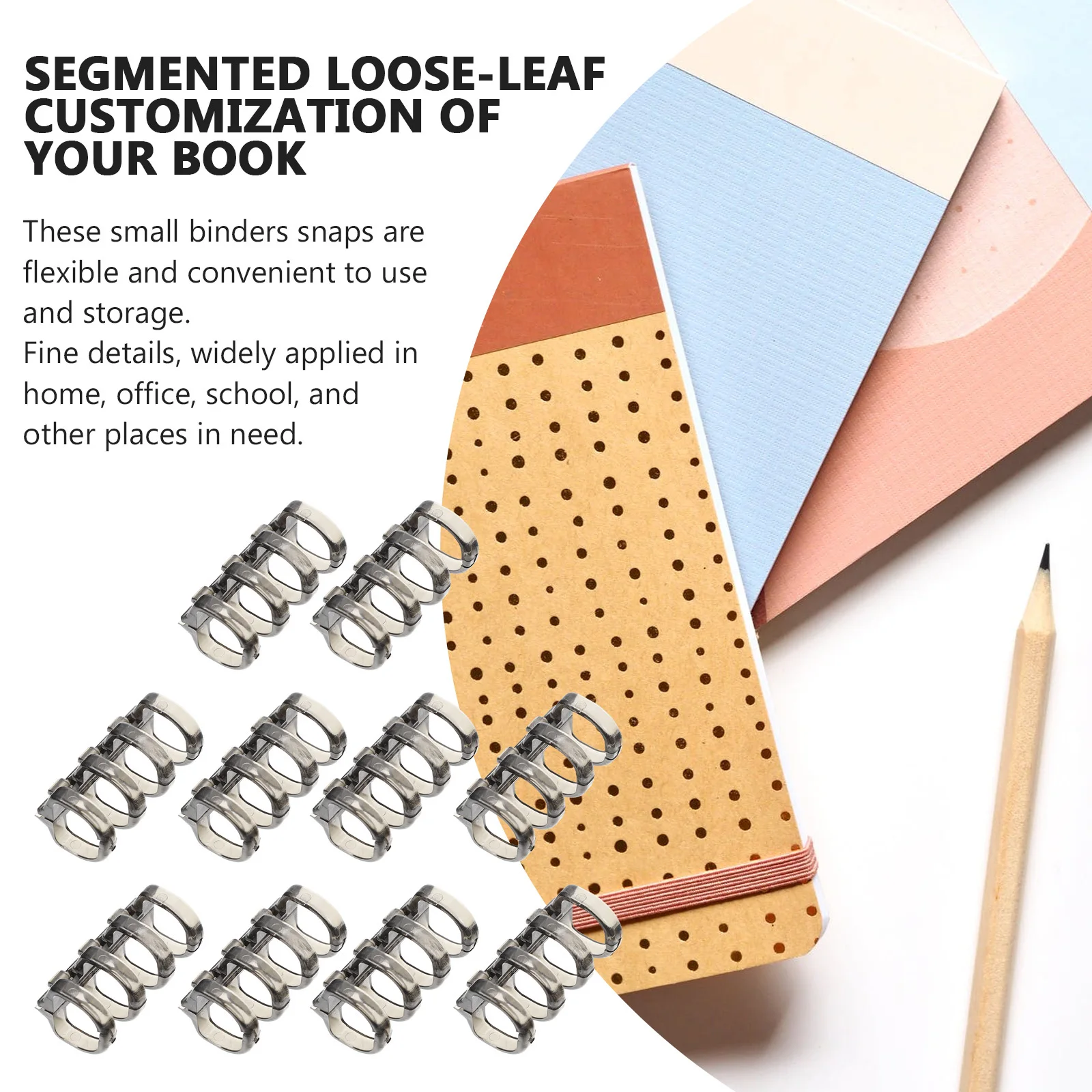 

10Pcs Loose Leaf Binder Snaps Plastic Four-Hole Segmented Binders for Office Student Stationery Scrapbook Supplies