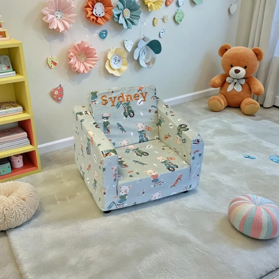 Personalized Toddler Couch Sofa Convertible 2 in 1 Soft Comfy Toddler Sofa with Removable Washable Cover Ideal for Playroom Nur