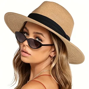 Mode pour hommes Chapeau de paille pour femmes Été, chapeaux de soleil de plage tendance, Fedoras couleur unie, ruban, casquette jazz décontractée de cowboy, casquette gangster masculine 10 meilleurs vendeurs de chapeau fedora - No 7