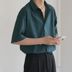 Sommer Kurzarm Shirts für Männer Dünne Luxus Business Casual Lose Alle-spiel Dunkelgrün Harajuku Halbarm männer Kleid Hemd