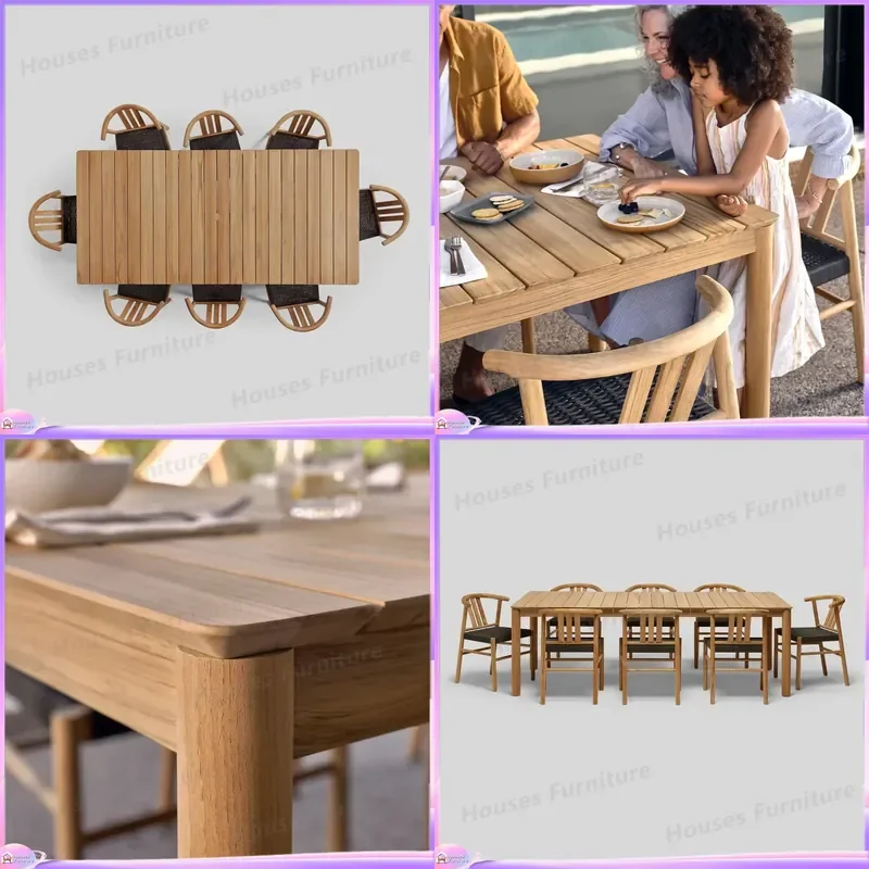 Luxury Solid Wood Teak Dining Table Set Handmade Outdoor Furniture Garden Patio Courtyard Party Chairs and Tables