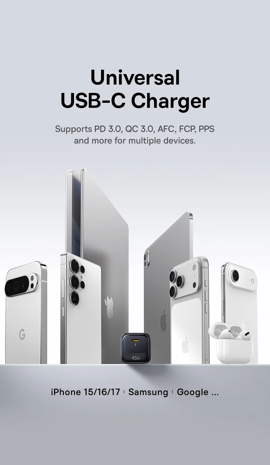 Baseus 45W GaN Ladegerät für iPhone 17 16 15 14 13 Pro Max USB-C Ladegerät mit Unterstützung für PD QC PPS Schnellladung für Laptops – Detail 7