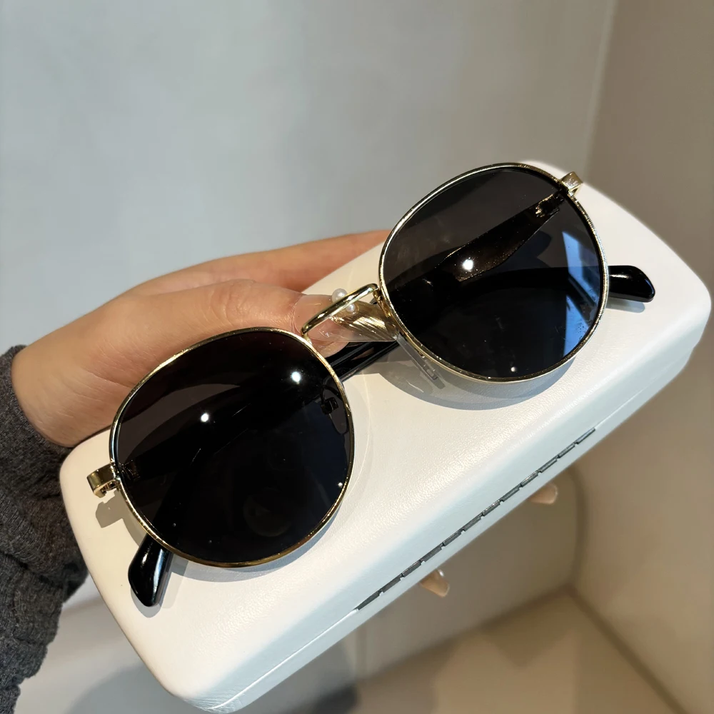 

Retro oval small frame fashionable sunglasses for women, casual and versatile, face shape decoration, sun shading sunglasses