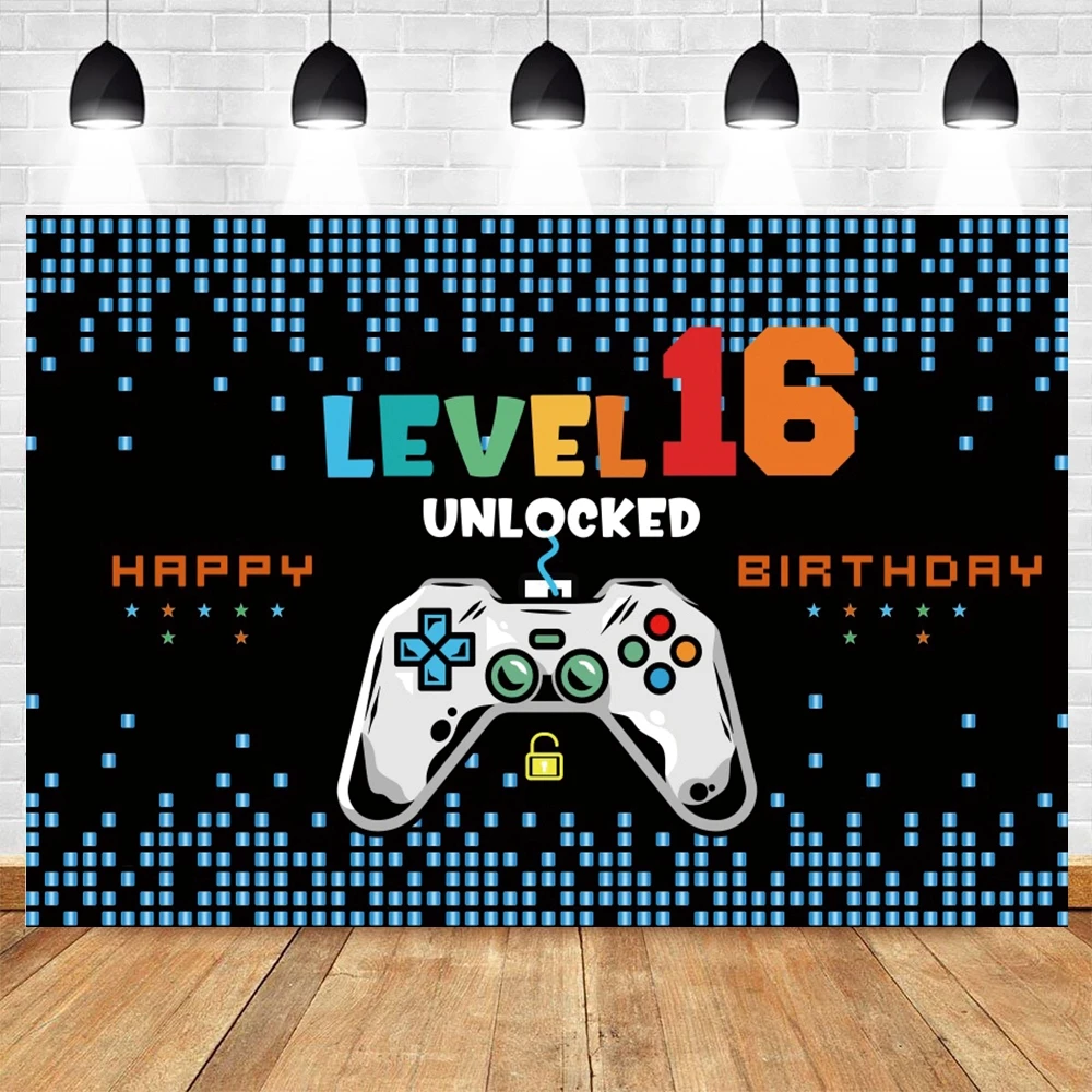 Gamepad Backdrop for Boy Birthday Party Game On Level Up Custom Name Baby Shower Photography Background Decor Photo Prop Banner