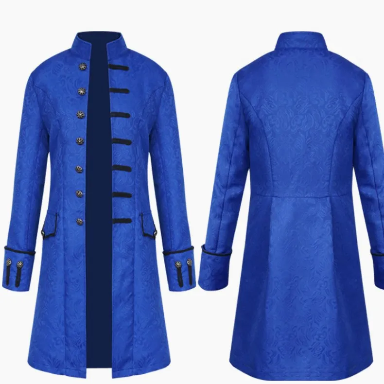 Men's Medieval Long Jaet Coat Stand Collar Retro Sle Outerwear Faionable Ethnic Clothing Stage Performance Wear