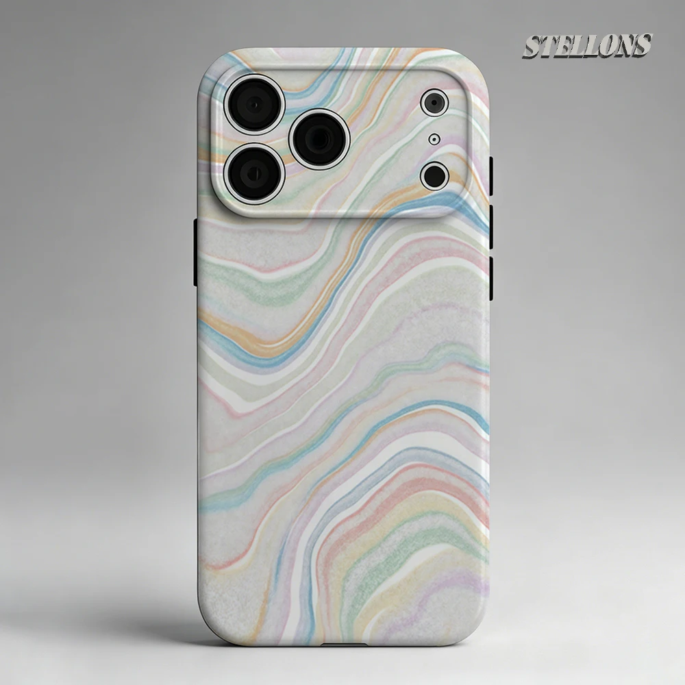 Apple Iphone 15 Pro Max - Pastel Marmer Dubbellaagse Achterkant Cover voor