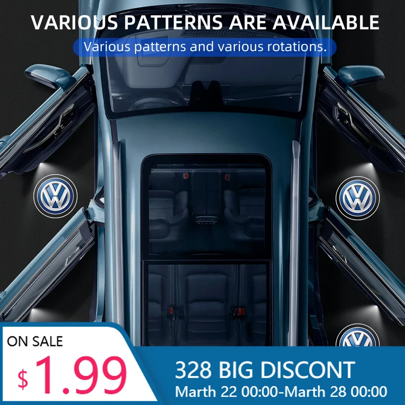 

Новинка 2026 года: Беспроводной светодиодный лазерный проектор логотипа для дверей автомобиля (1/2 шт.) для Volkswagen VW GOLF, Polo, Tiguan, TOURAN P