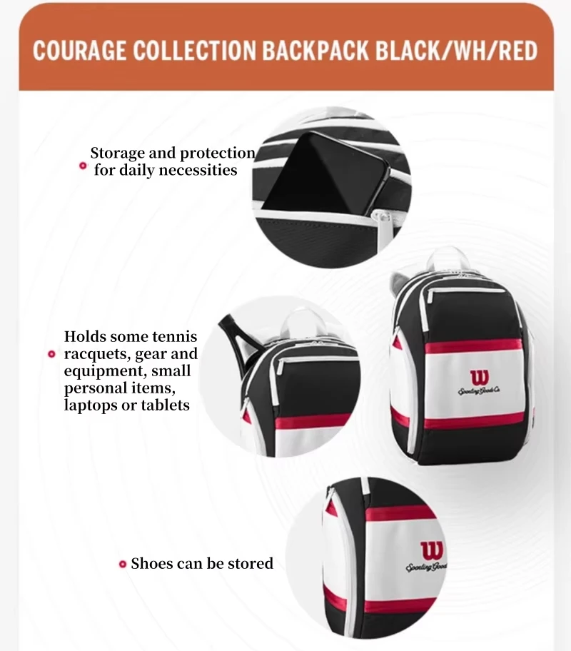 Wilson Tennis Racket Backpack COURAGE Series Multifunctional Court Sports Bag Holds up to 2 Rackets Professional Tennis Bag