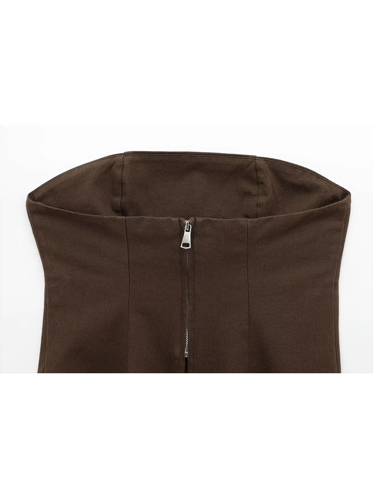 TFMLN Chic Women Denim Pant Set Strapless Sleeveless Backless Slim Top High Waist Long Jeans Female Sets 2025 Spring Summer