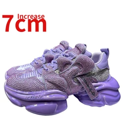 European/American Full Sky Star Water Diamond Casual Shoes for Women Drip Glue Design Increased 7cm Street Heightening Dad Shoes