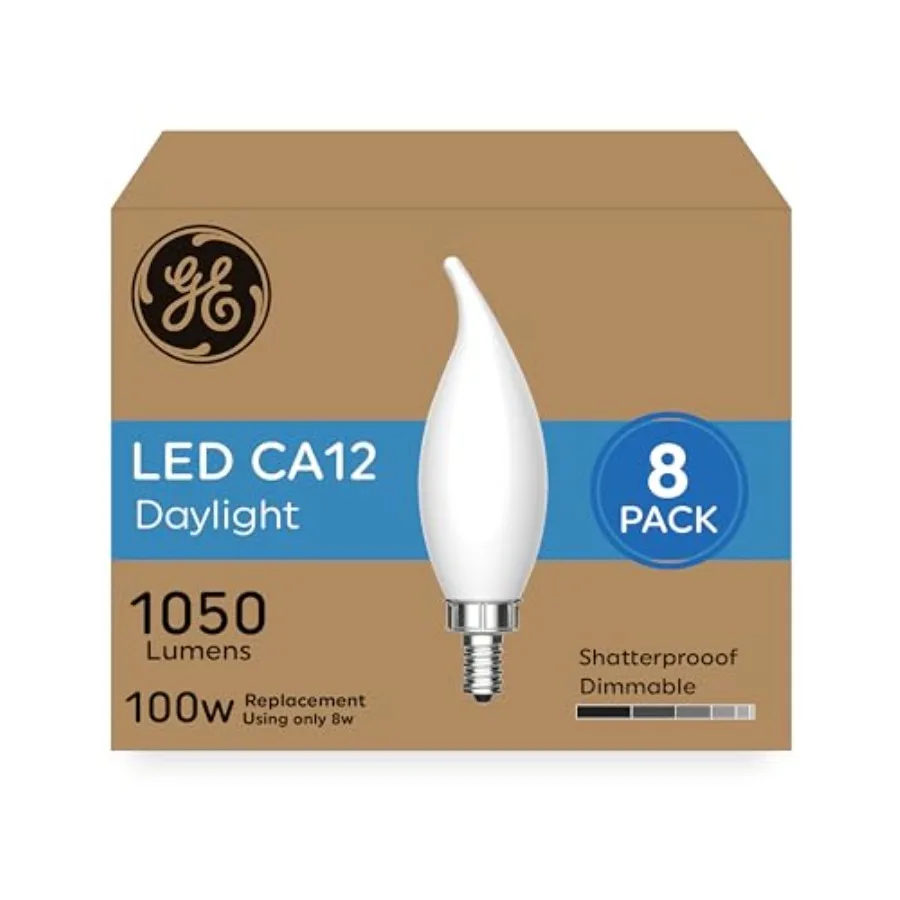 Ultra Bright LED Light Bulbs, 100W, Daylight Candle Lights, Frosted Decorative CA12 Light Bulbs, Candelabara Base 8 Pack