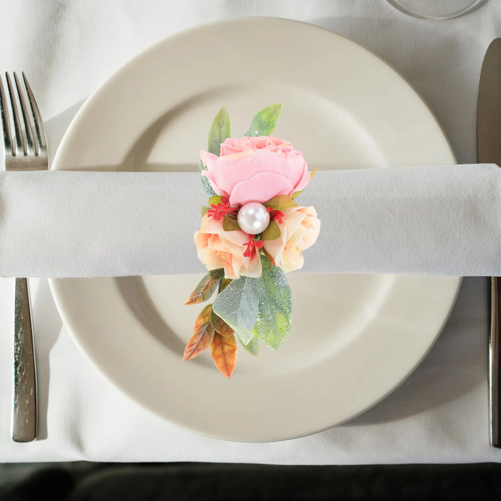 

3pcs Rose Napkin Ring Floral Decorative Dinner Serviette Vintage Napkin Buckle Holder for Banquet Party Table