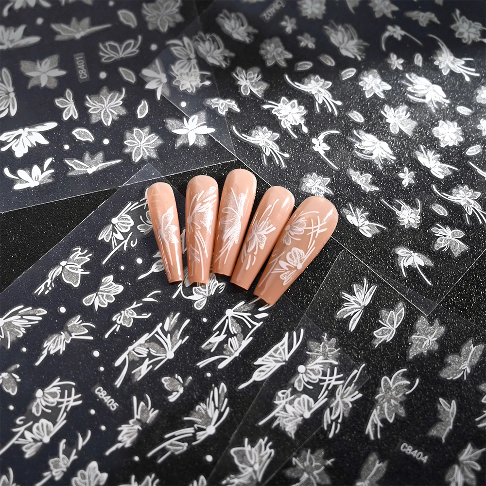 6 pçs/set 3d borboleta/flor/fita unhas adesivo rosa/ouro/prata oco flor arco auto-adesivo slider floral manicure decalque