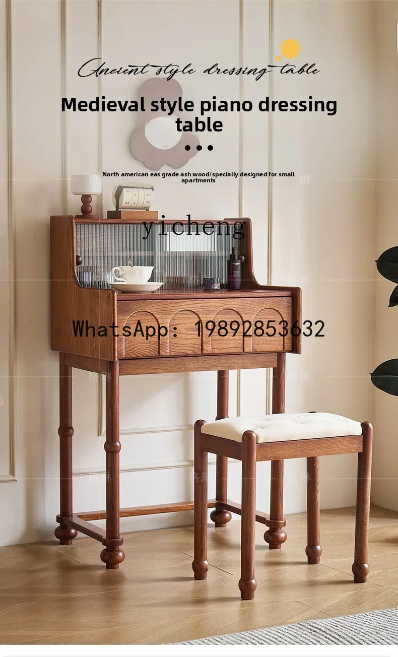 

X7 Solid Wood Dressing Table White Wax Wood Master Bedroom Small Apartment Makeup Table with Drawer