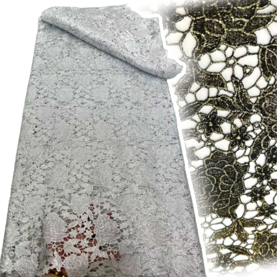 

White High Quality Elegant Water Soluble Fabric Lace African Guipure Cord Lace Fabric for Women Wedding Party Dress 5yards C1371
