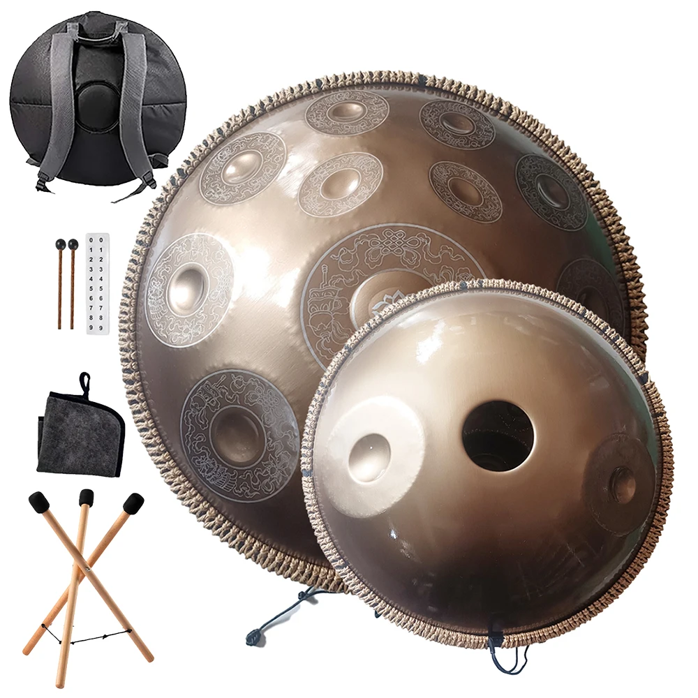 

440/432Hz 14/12/10/9Notes 22inch Carve Golden Handpan Drum D Minor Steel Tongue Drum Percussion Instrument Hand Drum