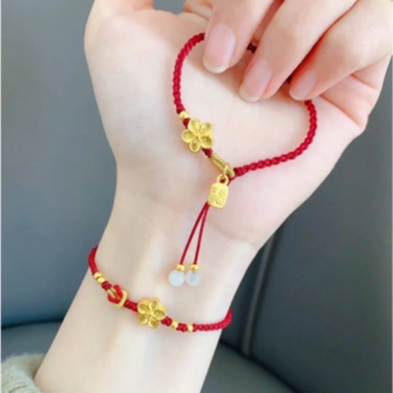 

Chinese Retro Ethnic Style Sense of Design Personality Good FortunWomen's Rope Chain Jewelry Bracelete Peach Blossom Tassel