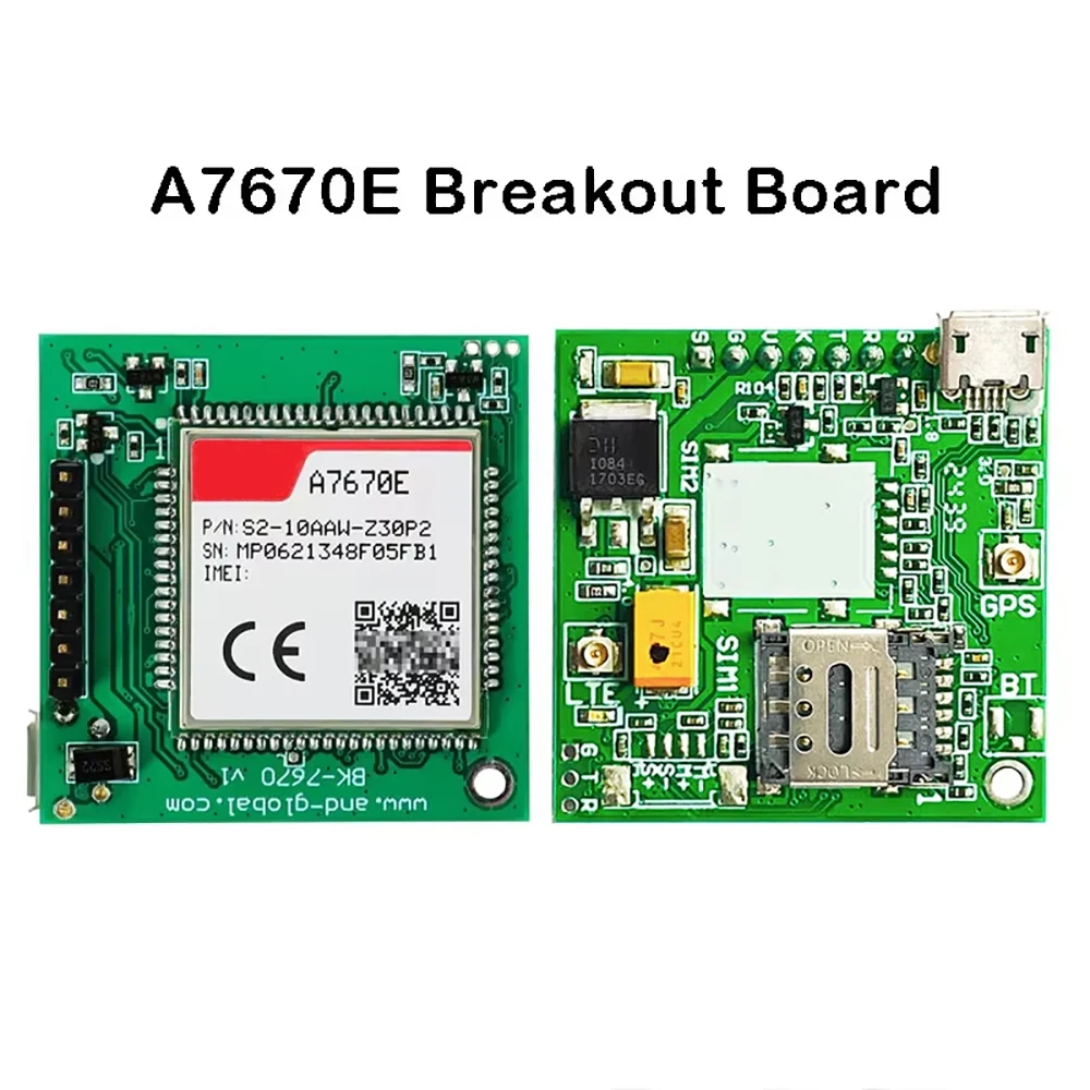 

A7670E LTE Cat1 Module Breakout Board With 4G PCB FPC GPS Antenna Dual SIM Card Europe Middle East Africa Korea Thailand