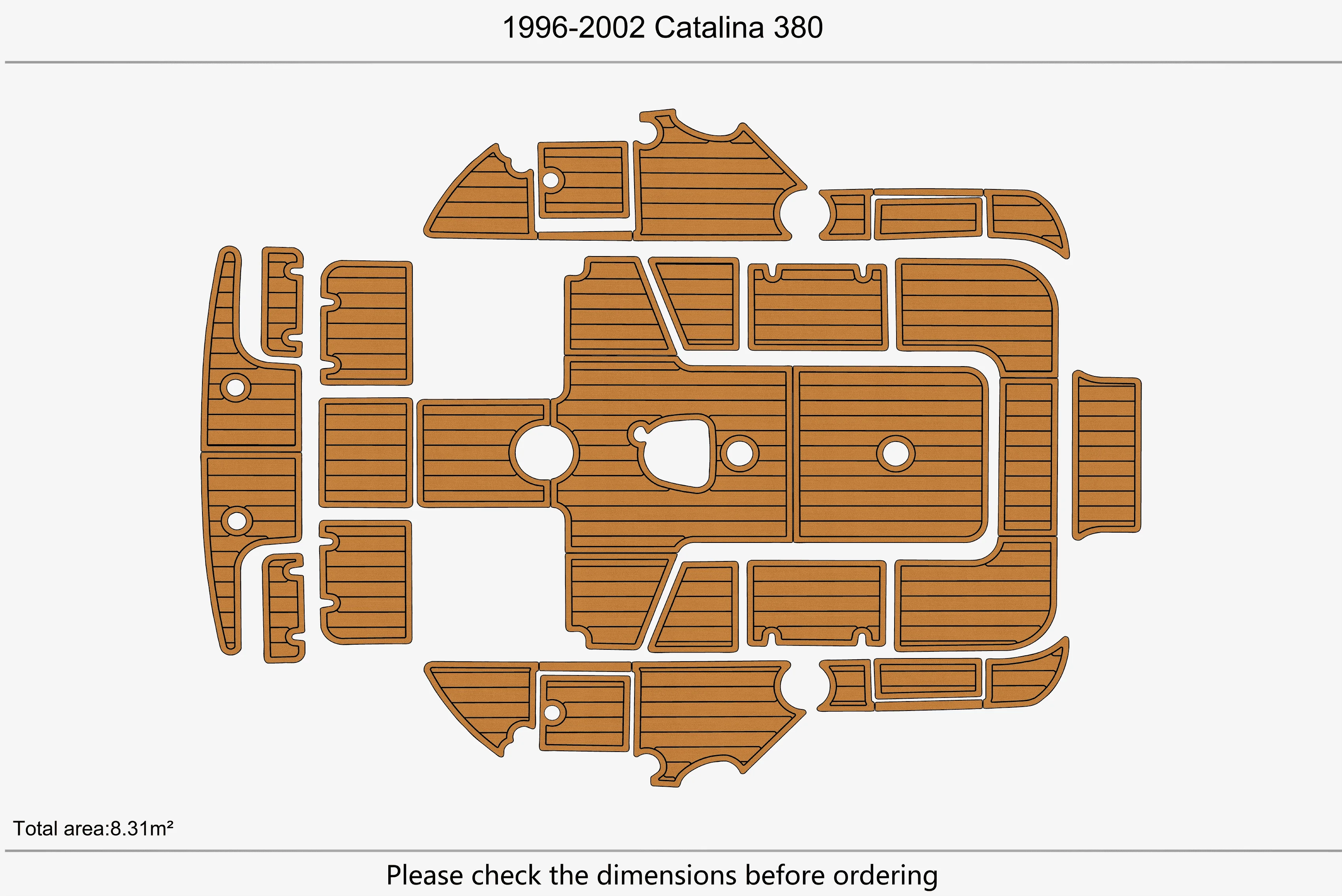 Non-Slip EVA Faux Teak Marine Mat Self-Adhesive 6mm Yacht Cockpit Pad for 1996-2002 Catalina 380 Boat Decking Easy Install