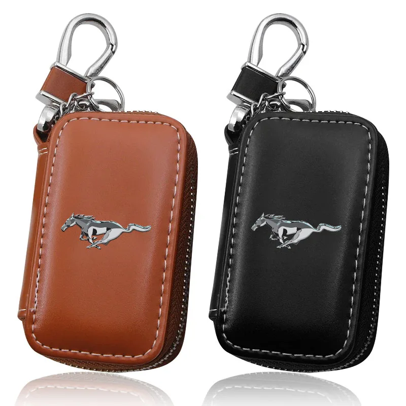 1pcs Genuine Leather Key Wallet Car Key Bag Multi Function Key Case For Mustang SHELBY GT 500 350 Convertible V Mach e Rainproof