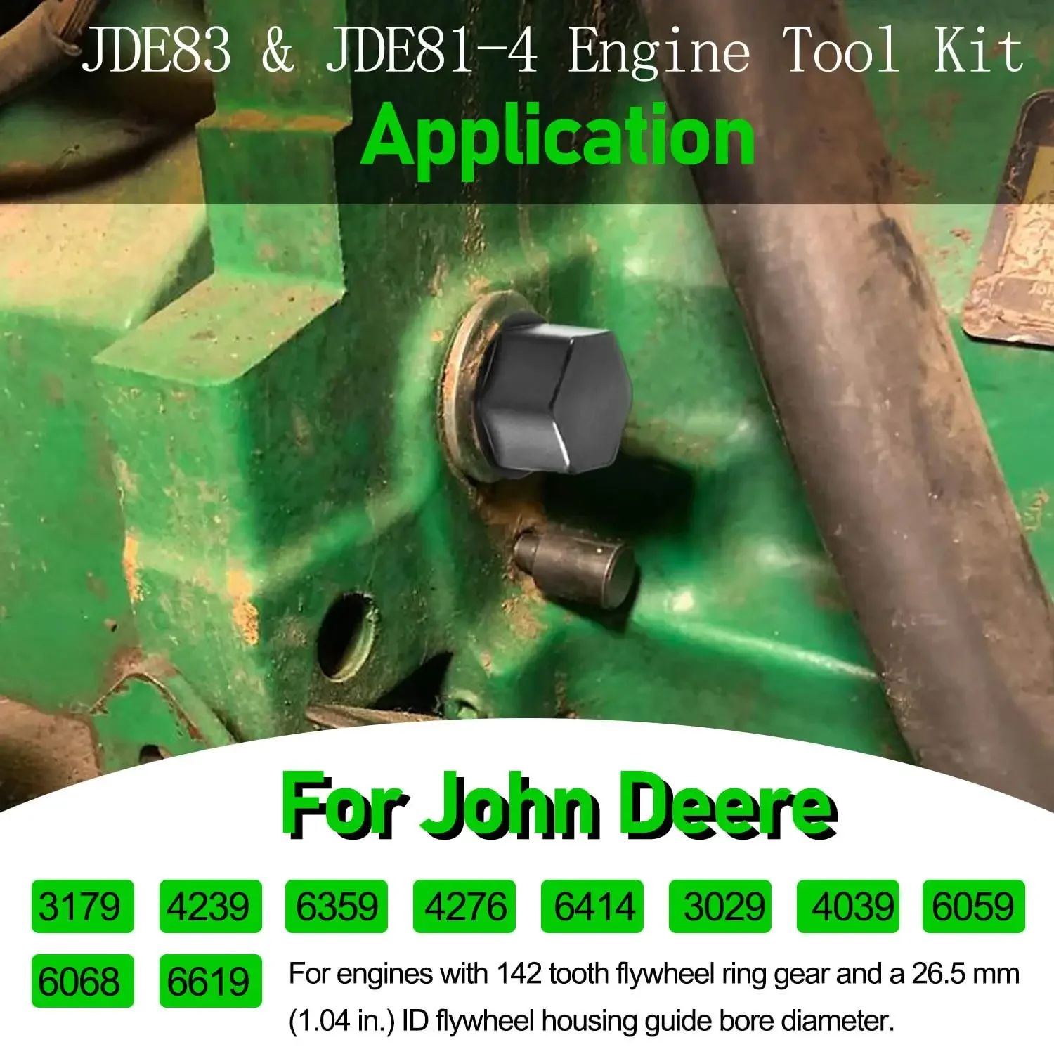 JDE83 Engine Turning Tool & JDE81-4 Timing Pin Kit for John Deere 3179 4239 6359 4276 6414 3029 4039 6059 6068 6619 Engines