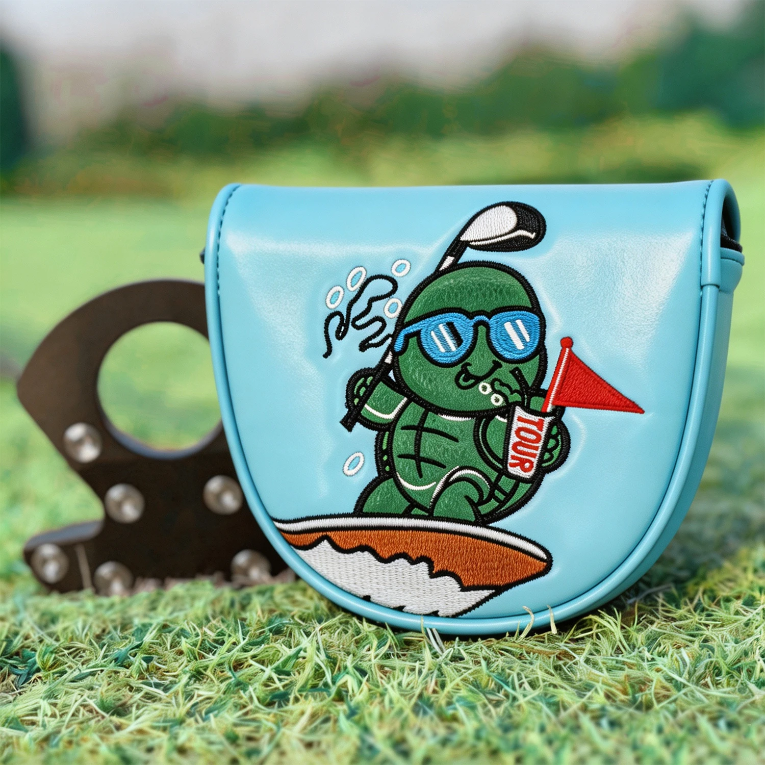 1PC Surfing Turtle Pattern Golf Semi-Circular Putter Headcover, PU Material with Soft Inner Lining, Secure Fit Design
