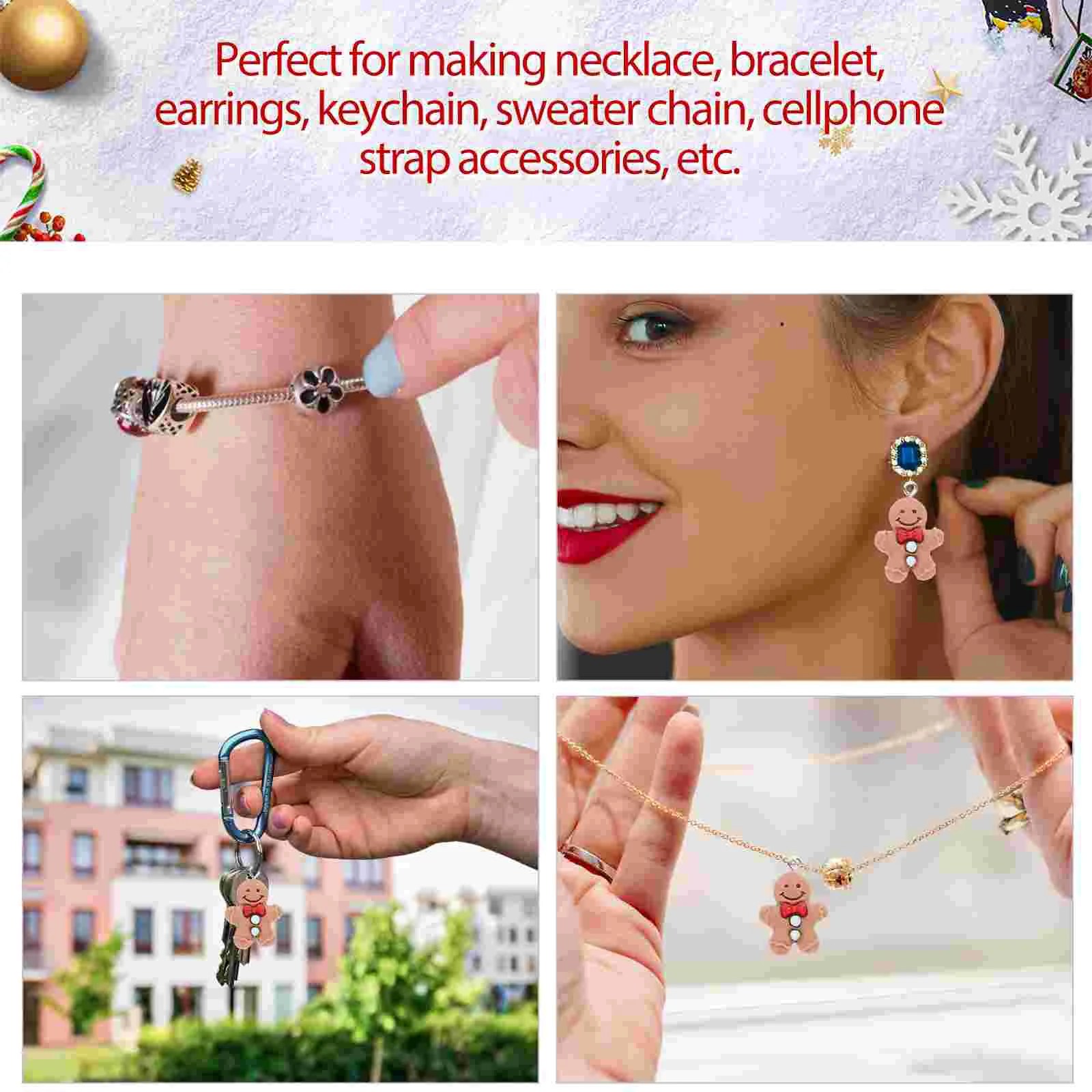 20 Pcs Hanging Decors Bracelet Ornaments Adorable Dangle Earrings Christmas Charms Handmade Gingerbread Man-shaped Accessories