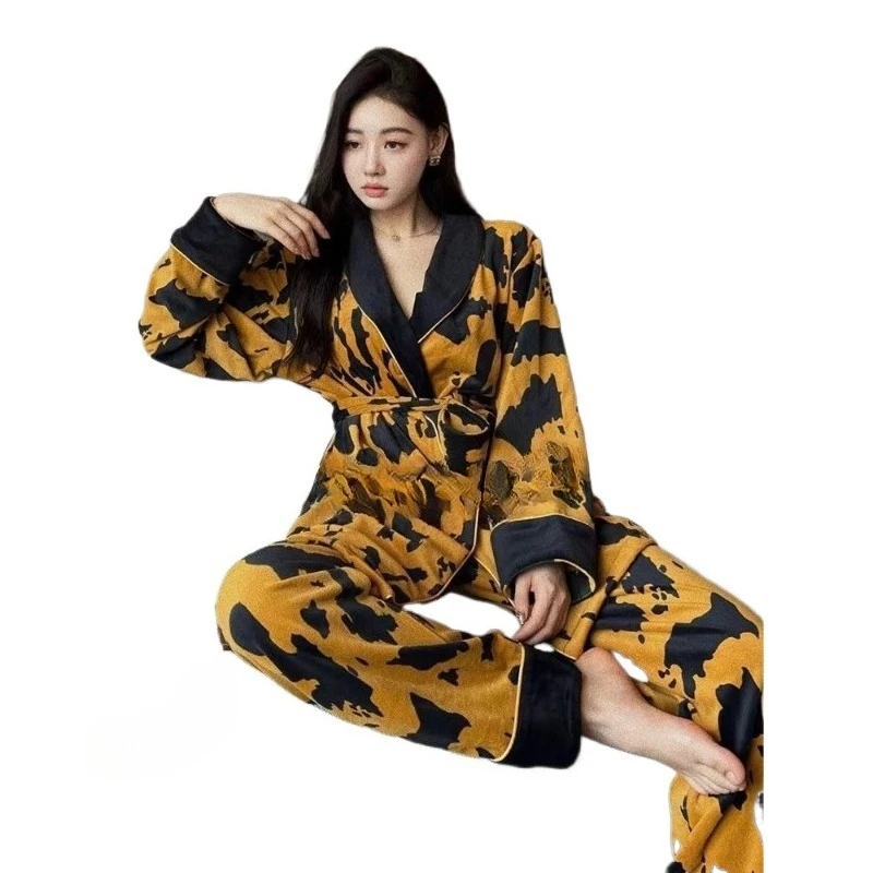 

Extra Large Size Autumn Winter Pure Desire Wind High-end Atmosphere Island Fleece Warm Home High-end Home Clothes Pajamas Set