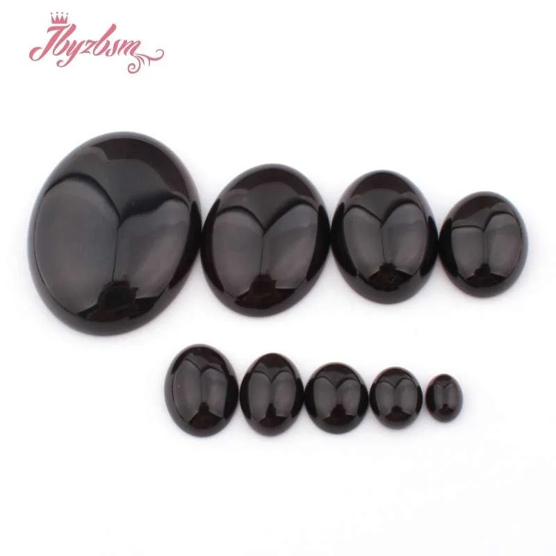 Oval Black Agates CAB Cabochon Flatback Dome Undrilled Natural Stone for DIY Accessories Earring Ring Jewelry Making 5 Pcs